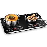 AMZCHEF Induktionskochfeld 2 Platten Freistehend, Induktionskochplatte 2 Platten 3500W mit Unabhängigen Steuerungen, 20 Temperaturstufen, mehrere Leistungseinstellungen, 4-Stunden-Timer