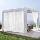 Deconovo Outdoor Vorhang Wetterfest mit Ösen Vorhang Transparente Outdoor Vorhang Gardinen Wasserdicht Dekoschal Gardinenschal Vorhänge für Terrassen Pavillon, 214x140 cm(HöhexBreite), Weiß, 2er Set