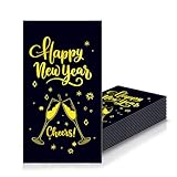 40x33cm Servietten Papier Neues Jahr,20 Stück Papierservietten Schwarz Gold Weich Servietten Partygeschirr,Tischdekoration Perfekt für Cocktail Abendessen Partydeko 2026 Neues Jahr Party Zubehör
