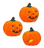 BigDean 3er Set Halloween-Kürbis Windlicht groß - HxD: ca. 13x14 cm - Zierkürbis als Herbstdeko - Aus Keramik - Mit Öffnung für Teelichter - Mottoparty-Deko