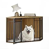 EUGAD Eck-Hundebox, Eck-Hundekäfig Möbel mit Kissen,Hundehütte Holz mit Abschließbarer Tür, Haustierbox für den Innenbereich, Hundekäfig Zuhause für große kleine mittelgroße Hunde 111x67x60cm