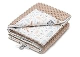 ELIMELI Minky Babydecke Kuscheldecke Krabbeldecke - super weichem Minky Dots Polar Fleece und Baumwolle mit Füllung | Baby Decke 75x100 hoch Qualität (Beige - Eulen und Hasen)