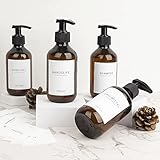 Ezebesta 4 Stück 300ml Seifenspender mit Etiketten Lotionspender aus PET Plastik Leer Flasche mit Schwarz Lotion Pumpe Spender