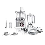 Bosch Kompakt-Küchenmaschine MultiTalent 8 MC812S814, 45 Funktionen, XXL-Rührschüssel 3,9 L, Mixer 1,5 L, Universalmesser, Rührbesen, schneiden und raspeln (fein,grob), 1250 W, weiß/edelstahl