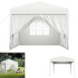 Froadp Pavillon 3x3 m, Wasserdicht Winterfest Faltpavillon mit 4 Seitenteilen und Fenstern für Garten und Camping, UV-Schutz, Stabil Festzelt für Party, Hochzeit, Outdoor-Events, Weiß