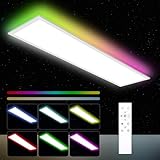 Deckenlampe LED Panel Dimmbar 120x30cm mit Fernbedienung, 40W Deckenleuchte Panel mit RGB indirekter Deckenbeleuchtung, Speicherfunktion, 3000K-6500K Tageslichtlampe für Küche Wohnzimmer Büro Garage