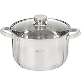 Daniks Standard Edelstahl Kochtopf | Topf Induktion mit Glasdeckel | 24 cm 6.5 Liter | Suppentopf Nudeltopf Pastatopf | Silber