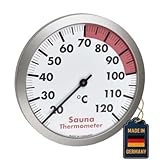 TFA Dostmann Analoges Sauna-Thermometer, 40.1053.50, Messung der Temperatur im Saunabereich, hitzebeständig, silber/weiß,120cm Durchmesser
