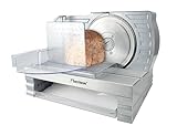 Bestron Brotschneidemaschine, mit RSG-Edelstahlklinge – Made in Germany, stufenlose Schnittstärkeneinstellung 0-20mm, Allesschneider mit Wechseltaste für Automatik- und Manuell-Betrieb, Farbe: Silber