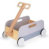 Mamabrum Holz Lauflernwagen mit Anhänger - Multifunktionaler Spielzeugwagen für Kinder, Gummierte Räder, Ergonomischer Griff - Fördert Motorik & Balance