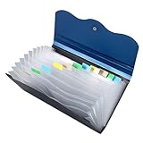 Sewroro Erweiterbarer Aktenordner für Quittungen Fächer Tragbare Fächermappe aus PP für Kleine Dokumente und Belege für Büro und Zuhause Blau