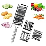 Cragmut 4 in 1 Multi Purpose Gemüseschneider Set mit 4 zusätzlichen Einsätzen, Manuelle Lebensmittel Zerkleinerer Küchenwerkzeuge Küchenreibe Edelstahl für Gemüse Obst Salat