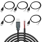 KARELLS USB Pigtail 5 Stück,2 adriges USB 2.0-Kabel,2-poliger blanker Draht mit offenem Ende,0,3 m langes USB Steckerkabel,USB Stecker Stromkabel,Verlängerungskabel,USB Stromladekabel,USB Ersatzkabel