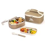 Lille Home Bento Lunchbox für Erwachsene, 920ml Edelstahl-Thermal 2-Kompartiment Tiffin Lunch/Snack Box, isolierter Bento/Food-Behälter mit Split-Lunch-Bag und Utensilien (Braun)