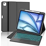 Tastatur Hülle für iPad Air 13 (M2) 2024/iPad Air 13 (M3) 2025, iPad Pro 12.9 6./5./4./3. Gen, Multi Touch Trackpad, 7 Hintergrundbeleuchtete Farben, Deutsches Bluetooth Abnehmbar Tastatur, Schwarz