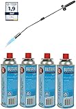 Unkrautbrenner RHP Unkrautvernichter 80cm, inkl 4 Butangaskartuschen je 227g, Gasbrenner mit Piezozündung, Abflammgerät max 1000 °C, Brenner Flamme regulierbar, Grillanzünder