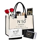 50. Geburtstagsgeschenke für Frauen Leinwand Tote Tasche Reiseausrüstung, Geschenke Zum 50 Geburtstag Frau, Vintage N°50 Handtasche & Kosmetiktasche & Geburtstagsplakat, Schönes Design 50 Geburtstag