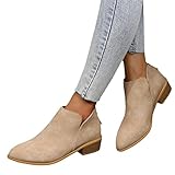 MIYYO Elegant Stiefeletten Damen Chelsea Ankle Boots Mit Blockabsatz Biker Booties Mit Reißverschluss Frauen Herbst Winter Knöchel Schuhe Freizeit Kurz Stiefel Für Party (Color : Beige, Size : 39 EU)