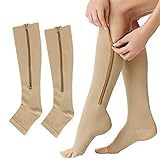 AYNKH Extra Large 20-30 mmHg Kompressionssocken mit Reißverschluss, Knie High Open Toe Support Strümpfe Krampfadern Strumpfhose für Ödem, geschwollen, Schwangerschaft, Erholung