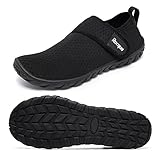 Racqua Wasserschuhe Schwimmschuhe Damen Strandschuhe Herren Badeschuhe Mit Klettverschluss Schwimmen Strandschuhe Frauen Barfuss Schnelltrocken Wasserschuhe Unisex Schwarz EU38