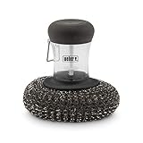 Weber Plancha/Grillplattenbürste, mit Metallschwamm & Behälter für Spülmittel, für optimale Reinigung von Grillplatten, einfaches Reinigen - Schwarz (6209)