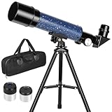 Teleskop 50mm Blende 360mm Fokuslänge für Astronomie Anfänger, Refraktor Reise Teleskop mit Tischstativ verpackt in Einer Tragetasche