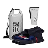 Relaxdays Ocean Pack 10L, wasserdichter Dry Bag, ultraleichter Trockensack für Segeln, Rafting, Skifahren, dunkelgrau
