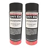 VE-INDUSTRIES Thermolack 2x 400ml Spray Ofenlack 800°C Auspufflack Hitzebeständiger Lack Ofenfarbe Schwarz 800°C