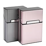 2 x Zigarettenetuis Aluminium Zigarettenbox mit Magnetverschluss Metallzigarettenbox für Zigarettenschachteln Metall Zigarettenbox edler Zigarettenkasten (Grau+Rosagold)