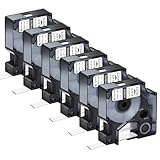 KCMYTONER Schrumpfschlauch-Etiketten für Rhino 1000, 3000, 4200, 5000, 5200, 6000, 5200, 6000, 3M, kompatibel mit Dymo Rhino 18055, 12 mm, Schwarz auf Weiß, 6 Stück