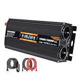 Spannungswandler 12V 230V 1500W / 3000W Stoßkraft Wechselrichter LCD | stromumwandler mit 2 Steckdose 1 USB