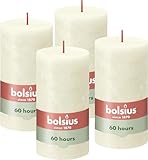 Bolsius Rustik Stumpenkerzen - Elfenbein - Set 4 Stück - Dekorative Haushaltkerzen - Länge Brenndauer 60 Stunden - Unparfümierte - Natürliches Pflanzenwachts - Ohne Palmöl - 13 x 7 cm