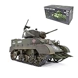 SpedUpX 1:16 M5A1 Stuart RC Panzer 2,4GHz Ferngesteuerter Militärpanzer mit Sound-, Licht- und Raucheffekten, 360° Turmdrehung, Rückstoßkanone, Dual-Speed Modell(Voreingestellte Schattenfarbe)