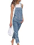 Onsoyours Damen Latzhose Jeans Hose Baggy Boyfriend Jumpsuit Overall Hüftjeans Langer Overall Blumen Denim Jeans Jeansoptik Klasse Vintage Loose fit Latzjeans B Hellblau Small