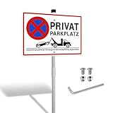 SINMAO Privatparkplatz Schild mit Pfosten Alu 300x200 mm mit...