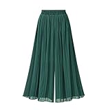TENDYCOCO Damen elastische Taillenhose Chiffon-Hose mit weitem Bein lose Plissierte Hose mit weitem Bein (grünes L)