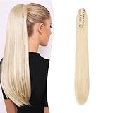 Gairyan 60cm Pferdeschwanz Haarteil Zopf Extensions Lang Glatt Klammer Claw Clip in Ponytail Extensions Synthetik Haare Extensions Gerade Haarteil Haarverlängerung für Frauen (Gebleichtes Blond)