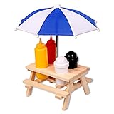 Schramm® Gewürzständer Picknicktisch mit Sonnenschirm Menage Senf Ketchup Salz Pfeffer Spender BBQ Menage Gewürzhalter Gewürzregal 6-teiliges Set