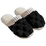 Feelorna Damen flauschiger Hausschuhe, Frauen weiches Gedächtnis Schaum komfortabel rutschfeste Hausschuhe (Schwarz, EU 38/39)