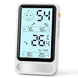 PAIRIER Digitale Thermometer Hygrometer Innen Temperatur und Luftfeuchtigkeitmessgerät Großer LCD-Bildschirm mit Beleuchtung MIN/MAX Aufzeichnungen Raumthermometer für Wohnzimmer Gewächshaus (Weiß)