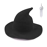 YAMEE Hexenhut für Damen Halloween Harry Potter Hexe Hut Faltbare Kopfbedeckung Karneval Fasching Masquerade Cosplay Cap mit Weiße Kristallkette