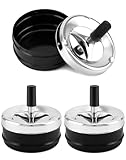 QWORK® 3 Stück Aschenbecher Aschenbecher mit Deckel, Moderner Drehaschenbecher Windaschenbecher, Runder Zigarettenaschenbecher mit drehbarem Tablett für draußen, Zuhause, Bar, Büro