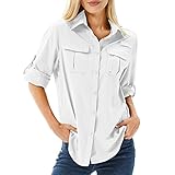 yeyity Hemd Damen UPF 50+ UV Schutz Langarmshirt Damen Outdoor Schnelltrocknend Sommer Shirts Safari Kleidung Wanderhemd Casual Button Down Tops(5071,White,M)