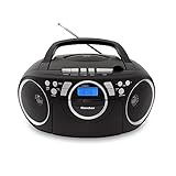 Karcher RR 5042-B tragbares CD Radio/Boombox mit CD-Player und Kassettenspieler (UKW, Batterie-/Netzbetrieb, AUX-In) schwarz