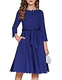 Arshiner Mädchen Formal fest Kommunions Hochzeit Kinder Herbstkleid festlich Party Kleid Festzug Kleider Dunkelblau 150