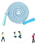 OTraki Springseil Kinder Schwungseil 5M Lange für Mehrspieler Verstellbare, mit Holzgriff und Baumwollseil Gruppen Seil für Jungen und Mädchen Erwachsene Seilspringen für Fitness Training Blau