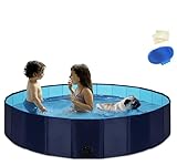 Hundepool für Große & Kleine Hunde, m MU Faltbarer Hunde Planschbecken 160 * 30CM Hundebadewanne Stabiler Swimmingpool Haustier Kind Schwimmbecken rutschfest Tragbar Blau