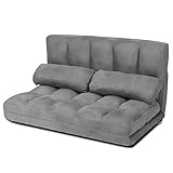 COSTWAY 3 in 1 Bodensofa klappbar, Schlafsofa mit 6 stufig Verstellbarer Rücklehne & 2 Kissen, Sofabett mit Schlaffunktion, Lazy Sofa für Schlafzimmer, Wohnzimmer & Balkon, 150kg Belastbar (Grau)