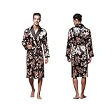 Bademäntel für Herren Männer Sommer Luxuriöser Kimono Weiche Satin-Robe, Nachthemd Langarm Pyjamas Gedruckt Bademäntel, Herren Weiche Wellness-Whirlpool, mit zwei Taschen, mit zwei Taschen, L-xxxl. Na