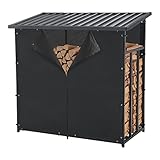 casa.pro Kaminholzregal Yakutat Brennholzunterstand außen Brennholzlager Holzstapelhilfe Brennholzregal mit Abdeckung Kaminholzständer Metall 145 x 143 x 70 cm Schwarz